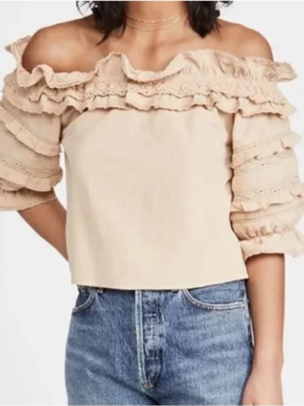 Meadows NWT Blossom Cotton Crochet Lace Off the Shoulder Peasant Boho Top 8